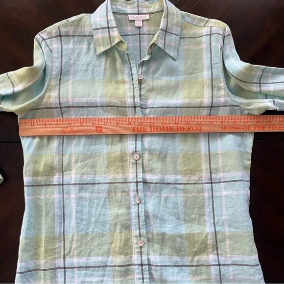 Charter Club Casual Plaid 100% Linen Button Down Tunic Top Size 8 Collared - Picture 9 of 9